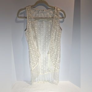 Daisy XS lace vest coverup with fringe